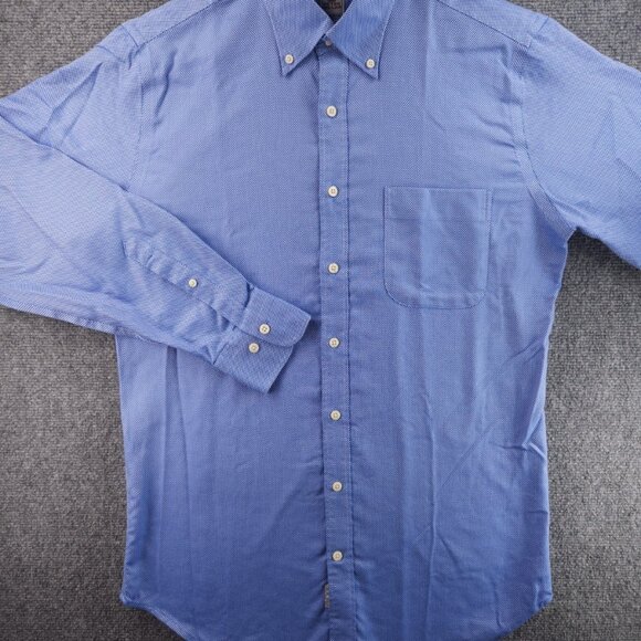 Peter Millar Check Button-Down Cotton Nanoluxe Medium Blue Long Sleeve Mens - Picture 3 of 16